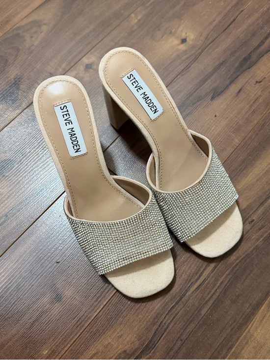 Steve Madden Shoes - Steve Madden Beige Rhinestone Slide Heels